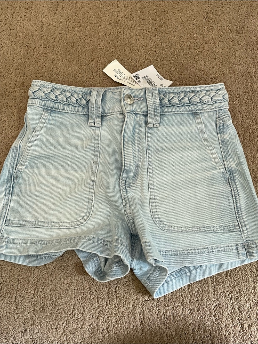 American Eagle Light Wash Women's Denim Shorts with Braided Waist